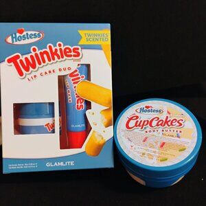 Hostess Twinkie lip care duo with lip scrub and lip mask and a hostess cupcake b